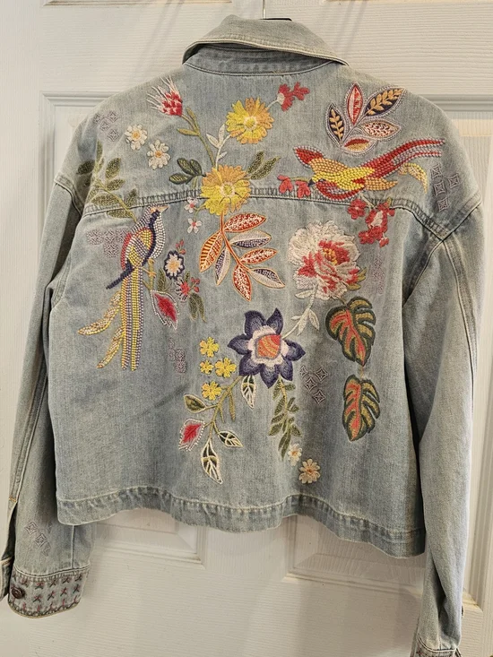 Johnny Was Embroidered Light Blue Denim Women's Jeans Jacket - Picture 8 of 10